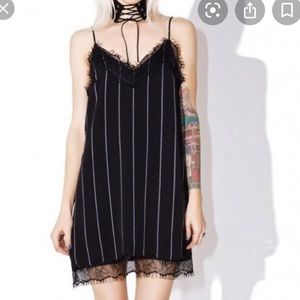 Honey punch stripped slip dress with lace detail